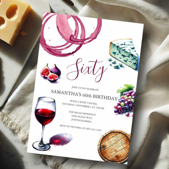 Wine Tasting 60th Birthday Invitation
