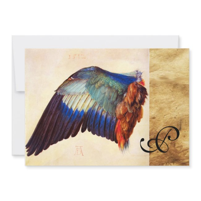 Wing Feathers Of An European Roller Parchment Invitation