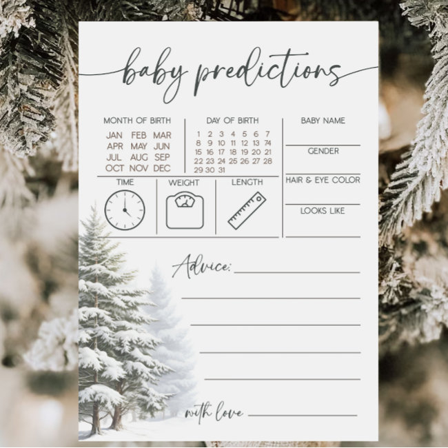 Winter Baby Shower Baby Predictions Advice Card