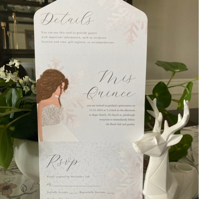 Winter Birthday Snowy Quinceanera 15 Years Blue All In One Invitation