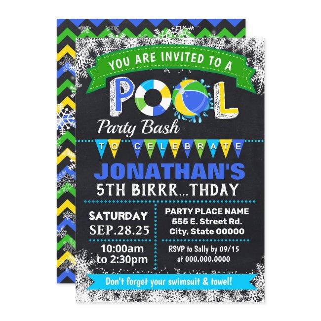 Winter Blue Pool Birthday Party Bash Invitation