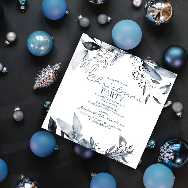 Winter Blue Watercolor | Christmas Holiday Party Invitation