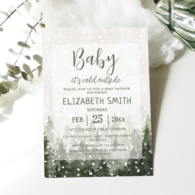 Winter Forest Baby It's Cold Outside Baby Shower Invitation