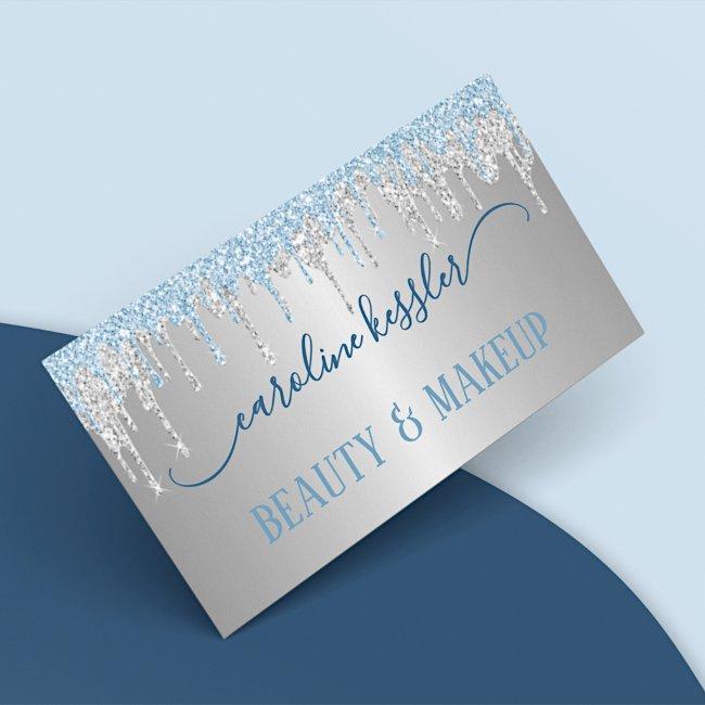Winter Ice Sky Blue Silver Glitter Sparkles Drip Business Invitations