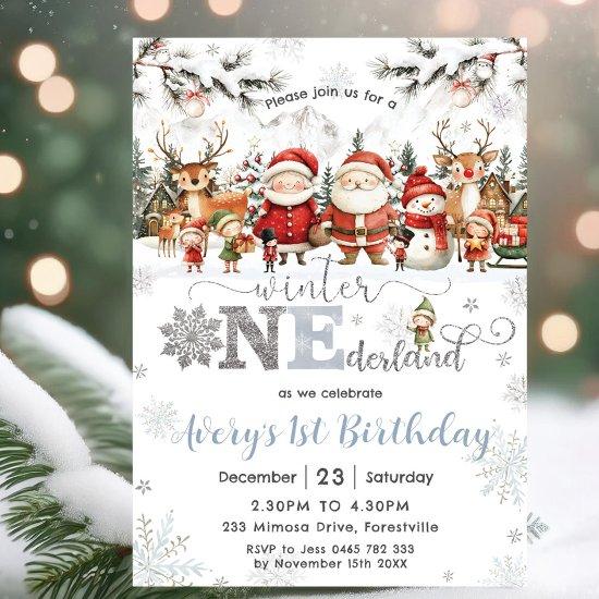 Winter Onederland Christmas Santa Elf 1st Birthday Invitation