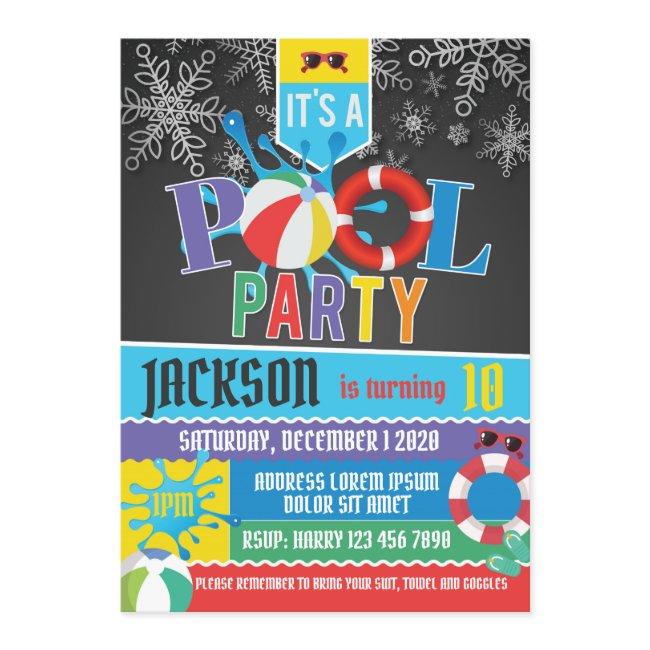 Winter Pool Party Birthday Invitation