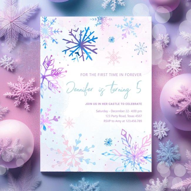 Winter Wonderland Snowflakes Girl Snow Birthday Invitation