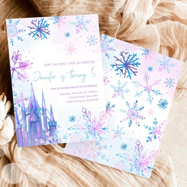 Winter Wonderland Snowflakes Girl Snow Birthday Invitation
