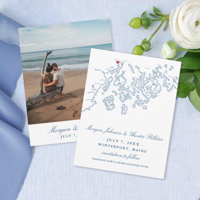 Winterport Maine Map Navy Blue Save The Date