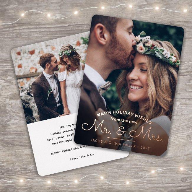 Wishes From New Mr & Mrs - Newlyweds 2 Photo Xmas Foil Holiday Invitations