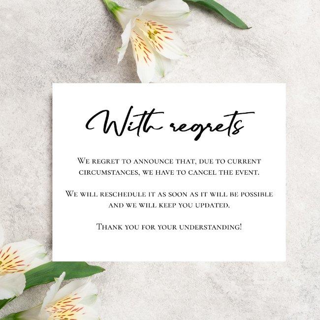 With Regrets Black And White Cancel Announcement Postinvitations