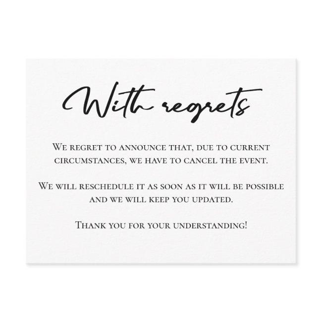 With Regrets Black And White Cancel Announcement Postinvitations