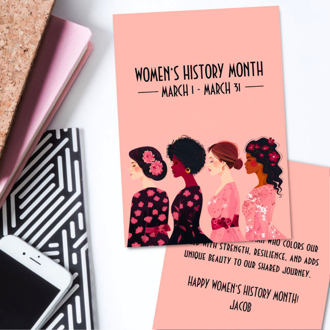 Women’s History Month Global Women Pink Floral Holiday Invitations