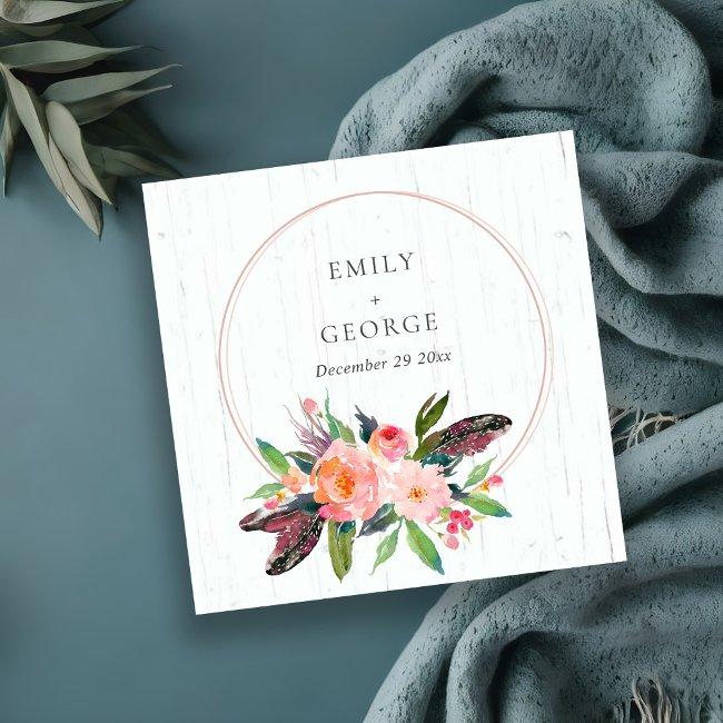Wood Boho Blush Floral Wreath Wedding Website Rsvp Square Business Invitations