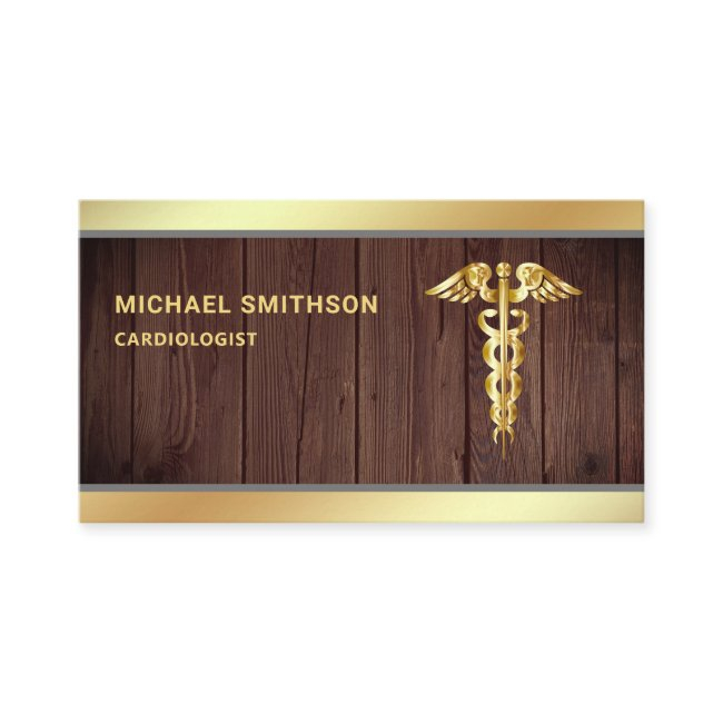 Wood Gold Caduceus Symbol Medical Professional Business Invitations
