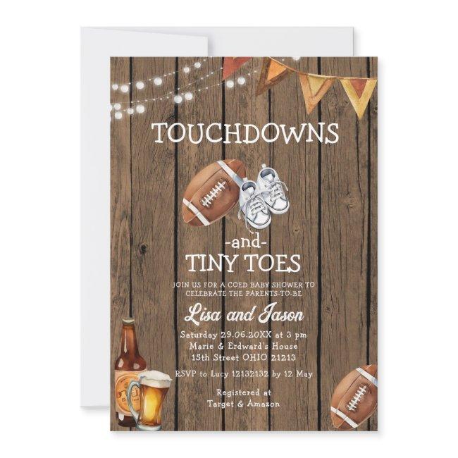Wood Touchdown Tiny Toes Football Baby Shower Invitation