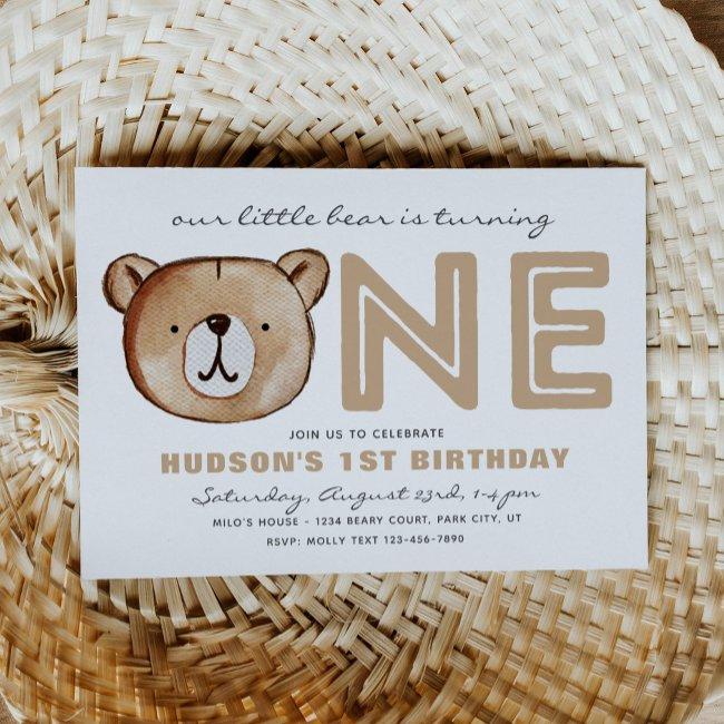 Woodland 1st Birthday Invitation | Bear Invitation