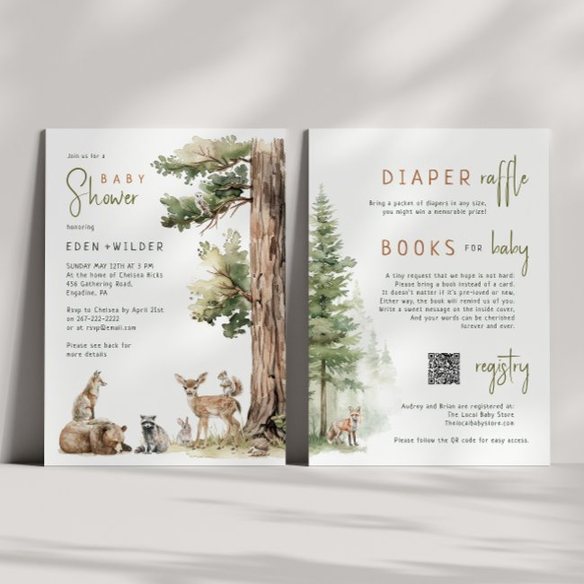 Woodland Animals | All In One Couples Baby Shower Invitation