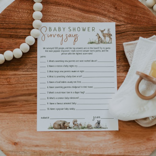 Woodland Animals Baby Shower Survey Says Invitations