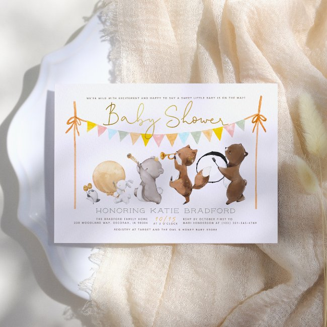 Woodland Animals Band Parade Cute Baby Shower Invitation