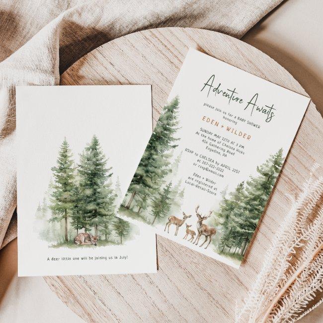 Woodland Animals Deer Baby Shower Invitation