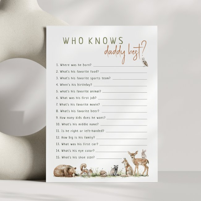 Woodland Animals Who Knows Daddy Best Game Invitations