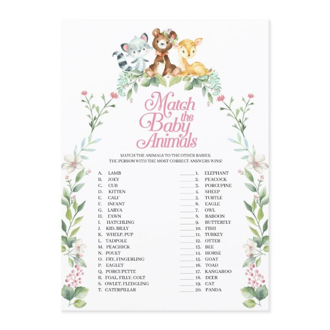 Woodland Baby Shower Match The Baby Animals Game Invitation