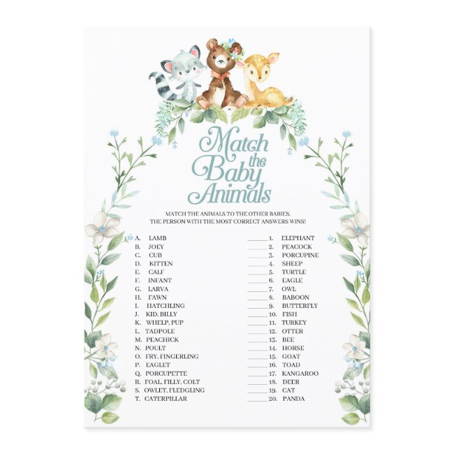 Woodland Baby Shower Match The Baby Animals Game Invitation