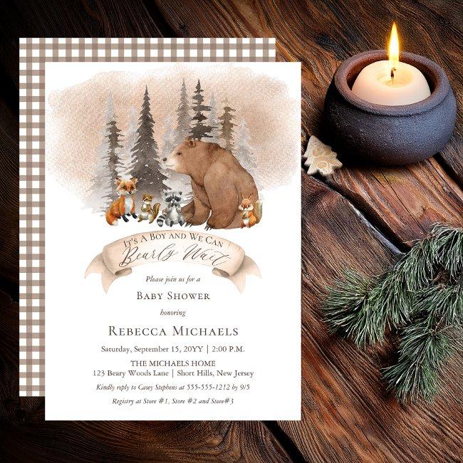 Woodland Bear |animals Bearly Wait Boy Baby Shower Invitation