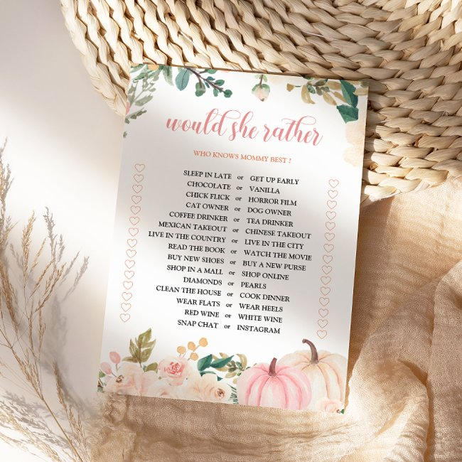 Would She Rather Autumn Baby Shower Game Invitations