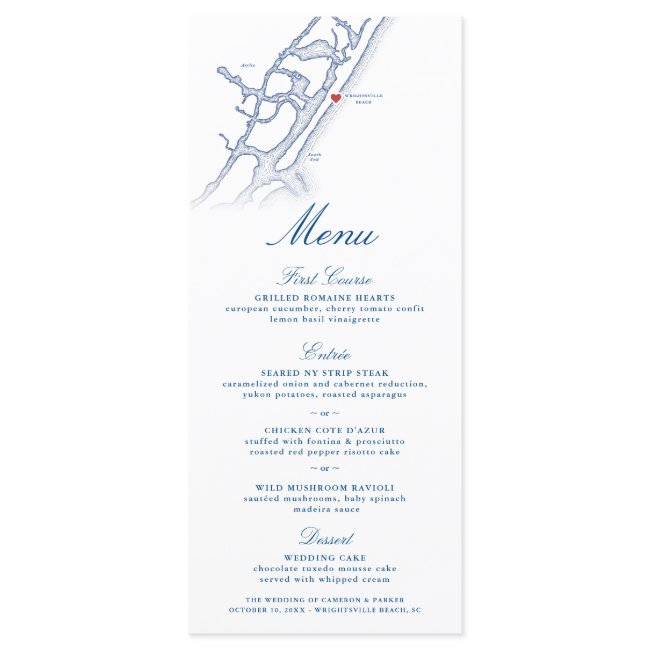 Wrightsville Beach Map Elegant Navy Blue Wedding Menu