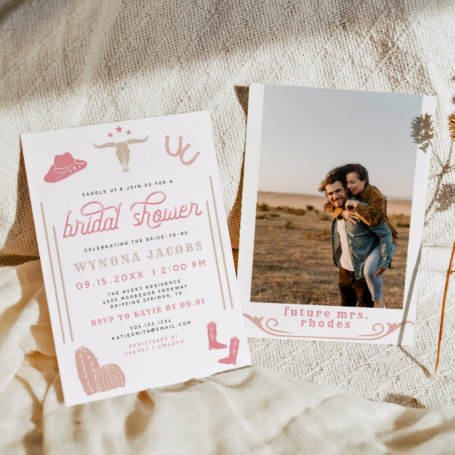 Wyonona Blush Cowgirl Last Rodeo Bridal Shower Invitation