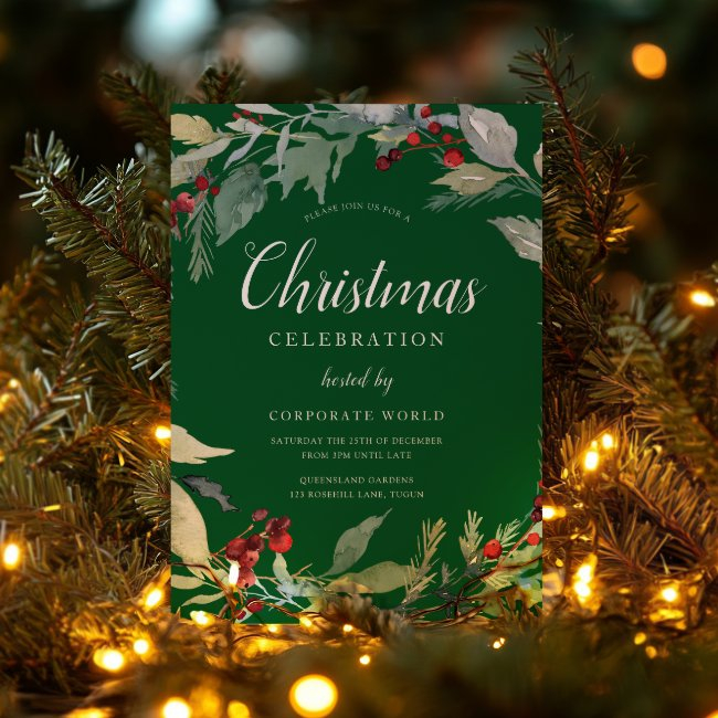 Xmas Wreath Corporate Green Christmas Party Invitation
