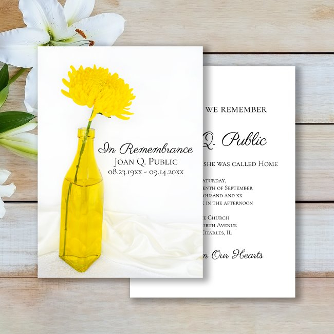 Yellow Flower In Vase Death Anniversary Memorial Invitation