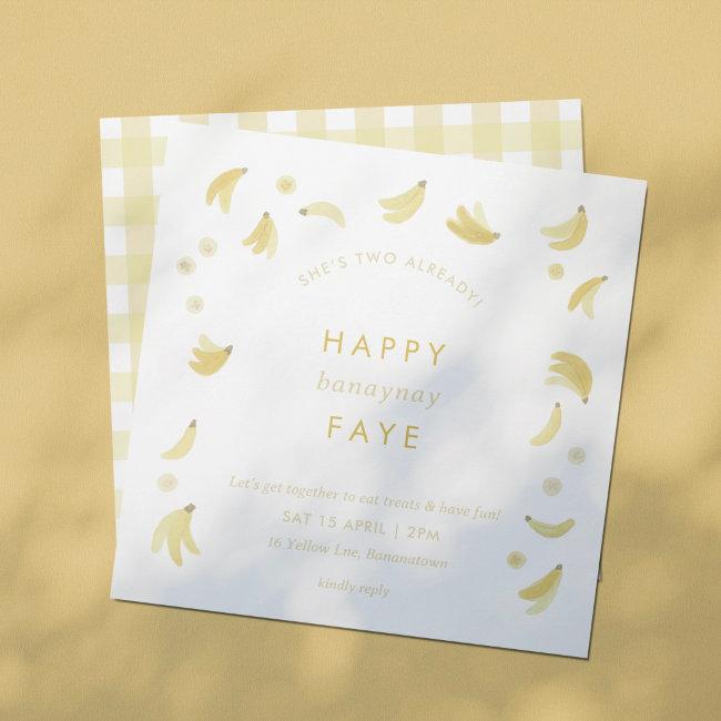 Yellow Gingham Banana Birthday Party Invitation