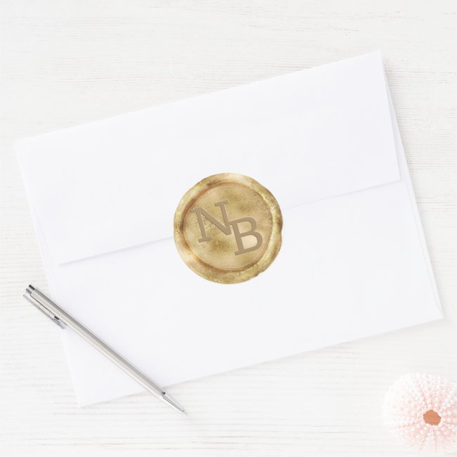 Yellow Gold Monogrammed Wax Seal Sticker