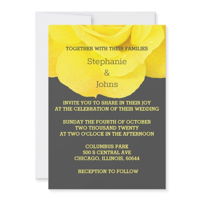 Yellow Grey Gray Floral Rose Elegant Cool Wedding Invitation