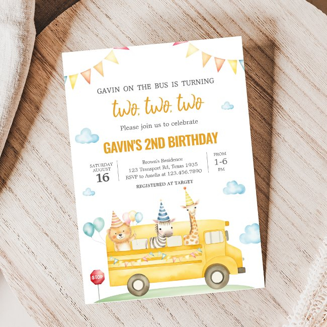 Yellow School Bus Birthday Party Invitation