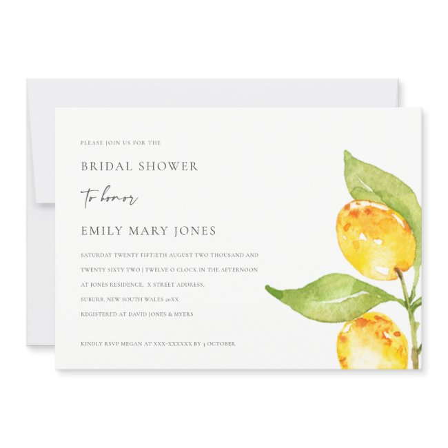 Yellow Watercolour Foliage Olive Bridal Shower Invitation