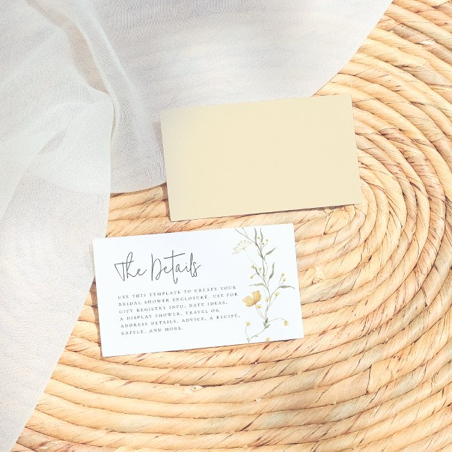Yellow Wildflower Elegant Boho Bridal Shower Enclosure Invitations