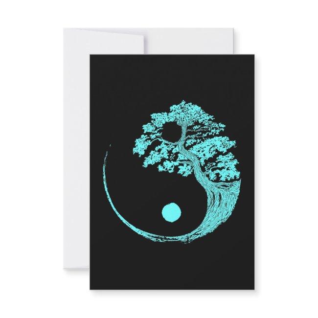 Yin Yang Turquoise Blue Bonsai Tree Japanese Thank You Invitations