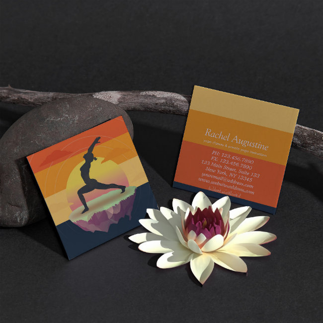 Yoga Instructor Meditation Pose Sun Flying Island Square Business Invitations