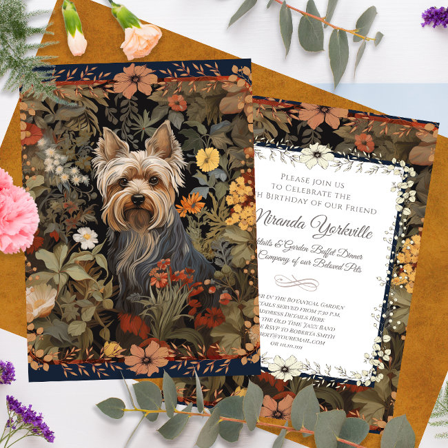 Yorkie Or Silky Terrier William Morris Style Invitation