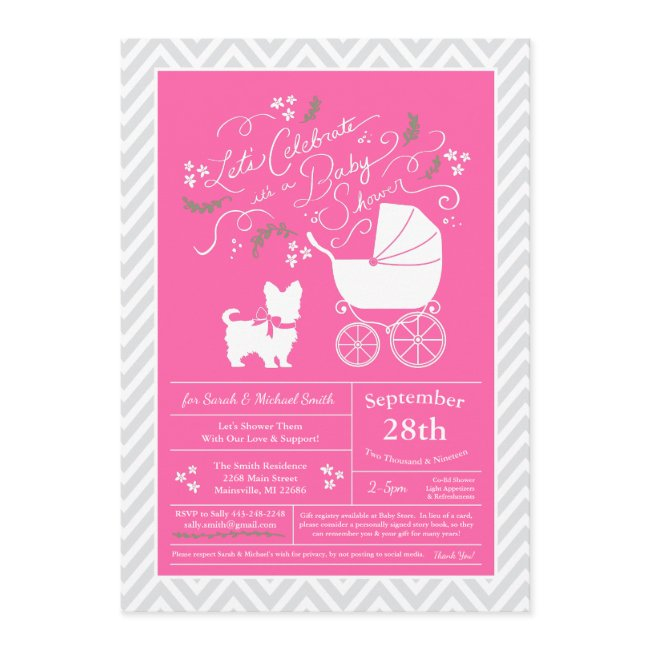 Yorkshire Terrier Dog Baby Shower Pink Girl Invitation