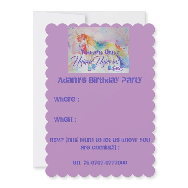 You Are One Unique Unicorn! Birthday Invitation