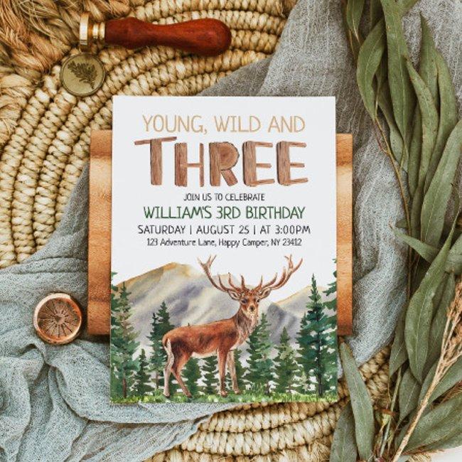 Young Wild & Three Deer Boys 3rd Birthday Invitation