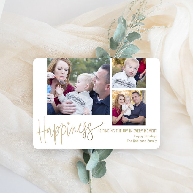 Your Happiness 3 Photos Holiday Photo Invitations