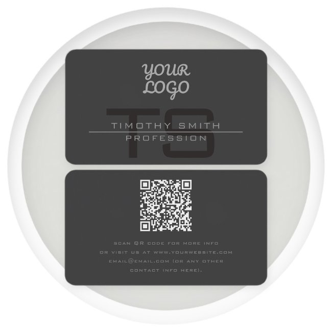 Your Logo & Qr Code Modern Dark Gray Business Invitations