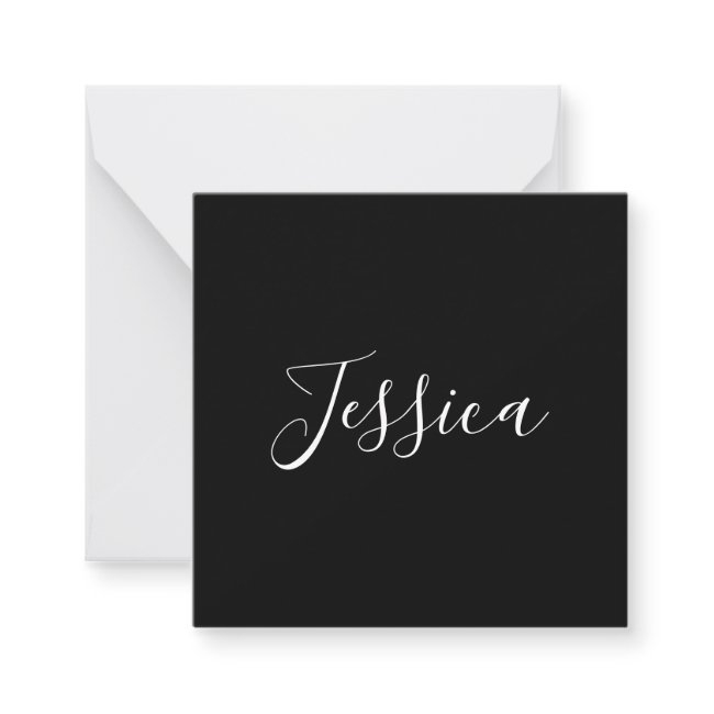 Your Name | Elegant White Script On Black Note Invitations
