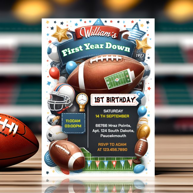 Your Sports Kids Boys Ticket Football 1st Birthday Invitation